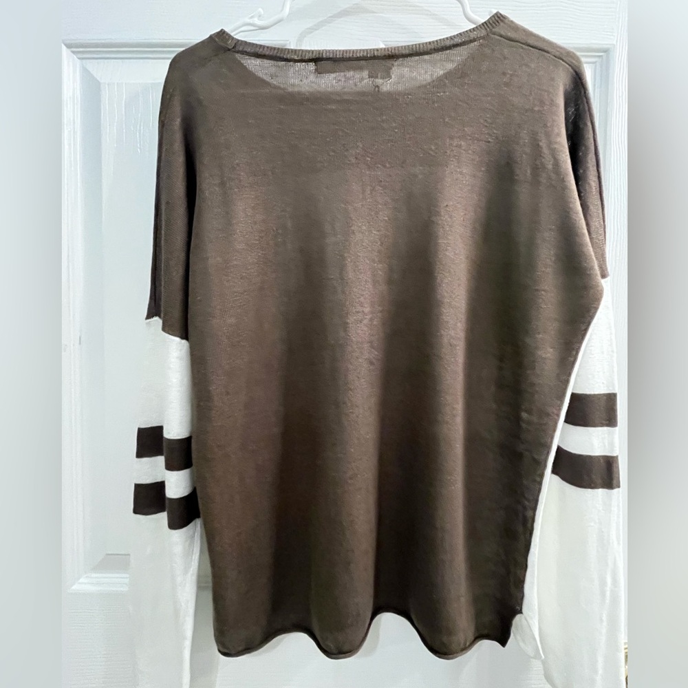 NWT 360 Sweater Italian Yarn Brown and White Women’s Linen Sweater Size S - Picture 4 of 5